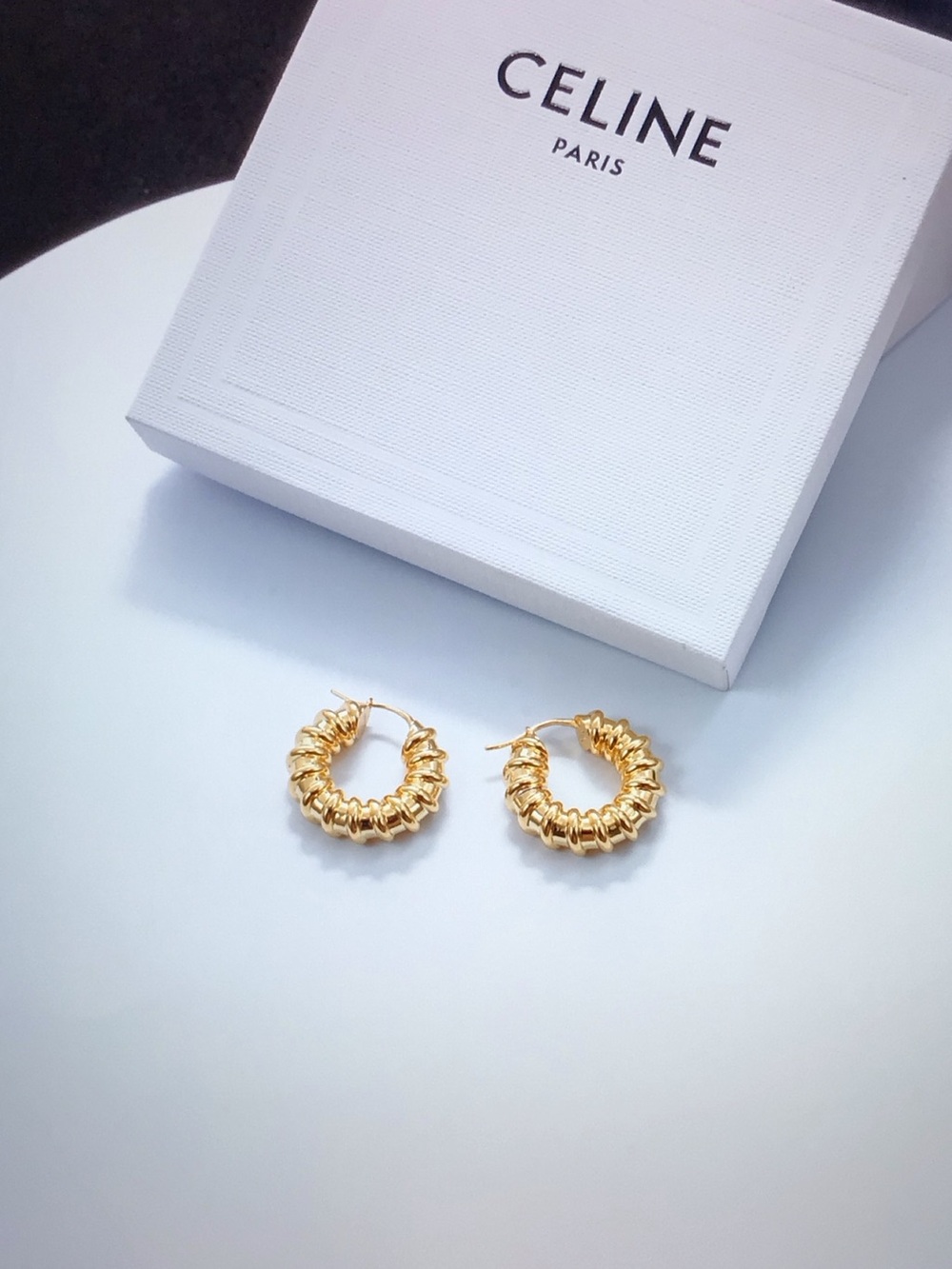 Celine Gold Ribbed Coil Hoop Earrings - Picture 6 of 6